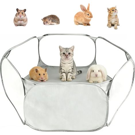Enclos pliable pour petits animaux - En maille - Cage portable et clôture d'exercice pour cochons d'Inde, hamsters, lapins, chinchillas et chiots - Gris (1/5)