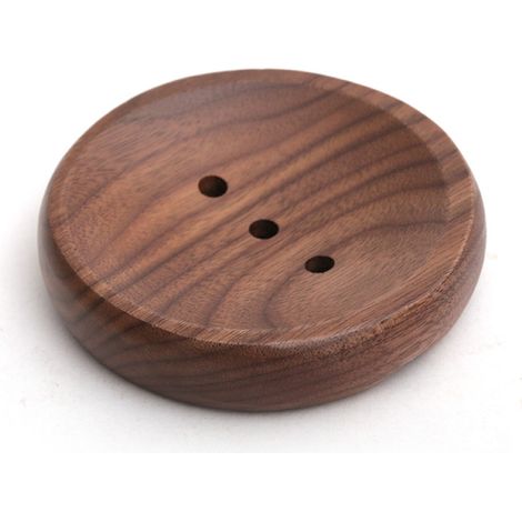 Porte-Savon Bois Noyer Classique en Bois de Noyer Naturel Coloré Spécial 11.7ⅹ9.2ⅹ2.2cm design Égouttage Élevé pour Savon Barre douche Bureau toilettes (1 pièce) (1/5)
