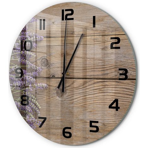 Horloge Murale Ronde Originale en Verre Silencieuse Design Moderne Salon Lavande sur bois fi 60 cm (1/5)