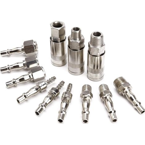 Set mit 12 Luftschlauchanschlüssen für Kompressorschläuche, Schnellkupplungen und Steckern, rostbeständiger und langlebiger Luftschlauchverbinder