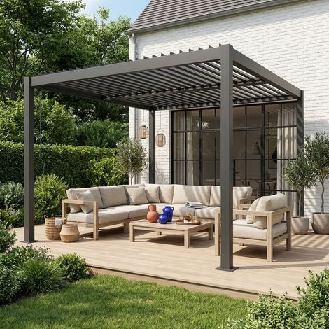 Pergola bioclimatique anthracite aluminium et acier lames orientables 3.6x3.6m Palace (1/5)