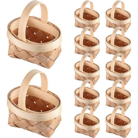 Cabilock Set mit 12 kleinen, geflochtenen Holzkörben, Geschenkkörbe für Süßigkeiten, Mini-Aufbewahrungskörbe (1/5)