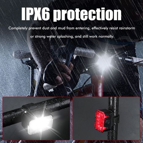 Wiederaufladbares USB-Fahrradlichtset, IPX6 wasserdicht, mit Vorder- und Rücklicht, Sicherheitstaschenlampe für Outdoor-Radfahren und Mountainbiken. (1/5)