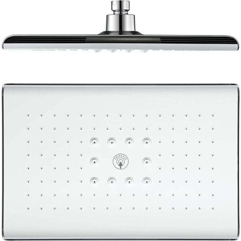 Soffione doccia rettangolare fisso in ABS, soffione doccia a pioggia ad alta pressione per risparmio idrico, attacco G1/2", bianco - Crezuo (1/3)