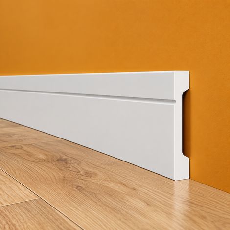 Pacco da 108ML di Battiscopa SQUADRATO BIANCO Passacavo ELEGANT 110x15mm in POLIMERI - Polistrutturato