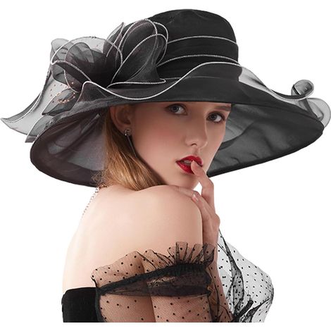 Fascinator da donna in organza - Cappello floreale bianco e nero 125 g, elegante copricapo da sposa con cordino di sicurezza, accessorio regolabile per cerimonie chic in chiesa Decorazione per capell (1/5)