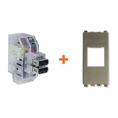 Fanton caricatore doppia presa USB A 5V 2,4A compatibile Vimar Eikon grigio metallizzato - 82892-EG