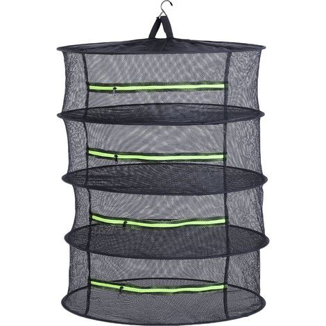 Séchoir à linge suspendu en nylon pliable à 4 niveaux avec fermeture éclair pour plantes, fleurs et vêtements (1/5)