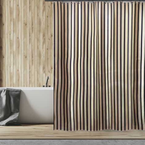 Spirella – Rideau de douche en polyester 180x200 cm – Couleur noir et beige – Anti-moisissure et hydrofuge – Lavable à 30°C (1/5)