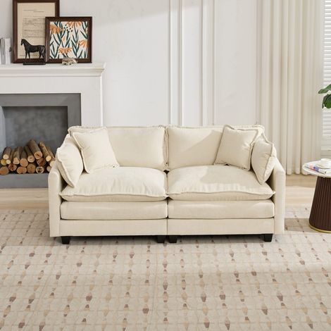Canapé Droit 2 Places en Chenille beige avec Loveseat cloud chenille beige, confort moelleux, design moderne et 2 places,75×195×84cm (1/5)