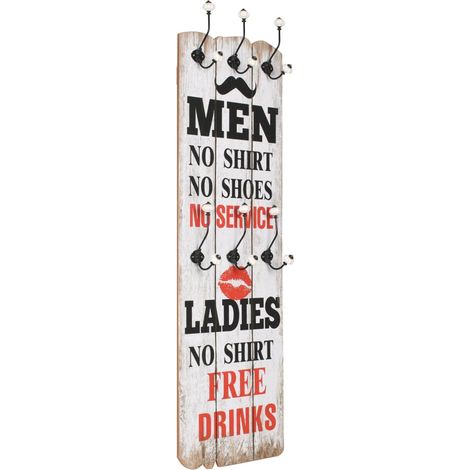 Wandgarderobe mit 6 Haken 120 x 40 cm "MEN LADIES"