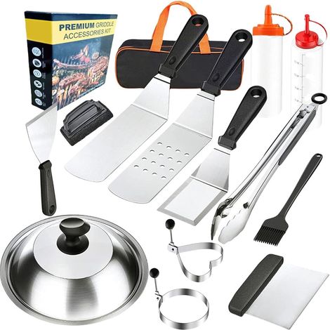 Set De Grill - Kit D'outils Barbecue en Acier Inoxydable Robuste 14 Pièces - Ensemble Portable pour Cuisine en Camping Jardin Brochettes Viandes Légumes (1/5)
