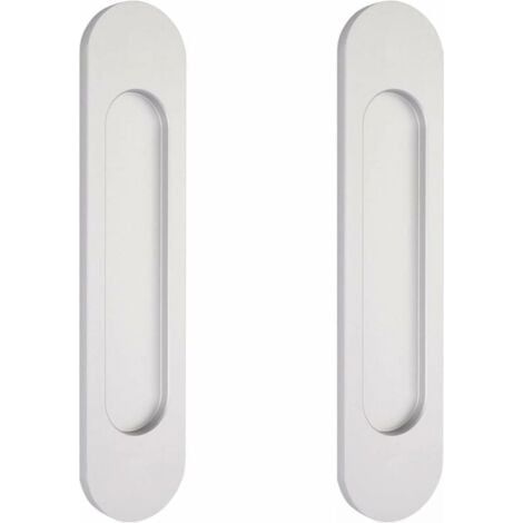 2 ovale silberne, selbstklebende Schiebetürgriffe (15 cm) aus flächenbündigem Aluminium, ohne Bohren (1/5)