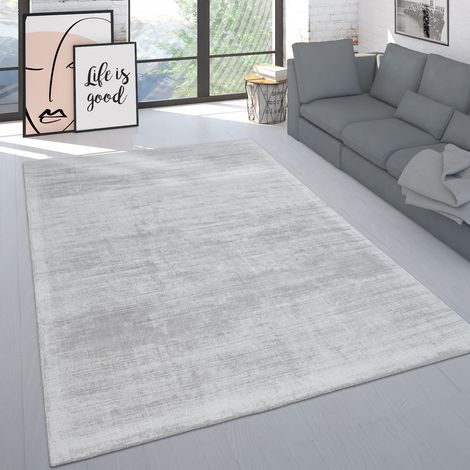 Paco Home Teppich Wohnzimmer Kurzflor Einfarbig Schlichtes Muster Handgefertigt Creme Grau 120x170 cm