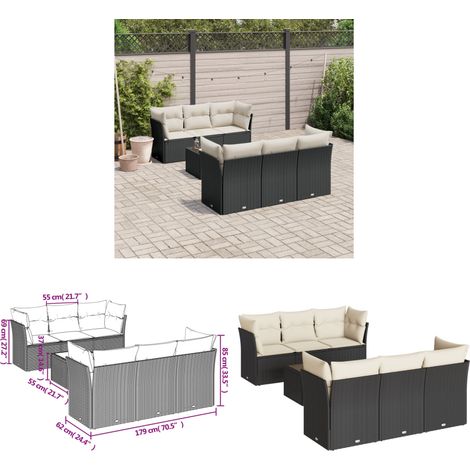 7-tlg. Garten-Sofagarnitur mit Kissen Schwarz Poly Rattan - Gartenmöbel - Outdoor Möbel - Rattan Gartenset - Lounge Set - Esstischgarnitur - Home & Living (1/3)