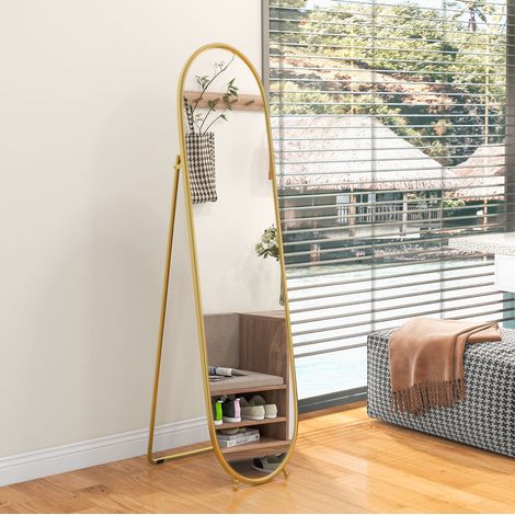Specchio ovale a figura intera 160 x 40 cm con supporto, telaio in metallo dorato (1/5)