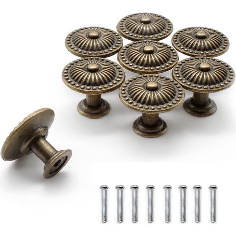 Lot de 8 boutons de meubles, couleur bronze, style vintage, avec vis, pour tiroirs, armoires, meubles, etc. JUNJUN (1/5)