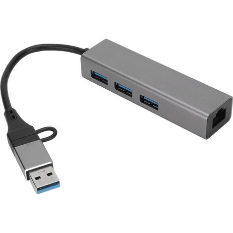 Hub USB 3.0 5 Gbit/s, 4 ports, adaptateur USB-C vers RJ45, Plug and Play, alliage d'aluminium gris argenté pour Windows, Linux et OS X (1/5)