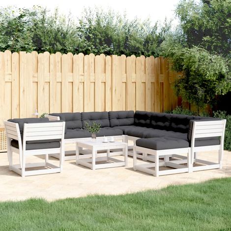 Set muebles jardín con cojines 8 pzas madera maciza pino blanco vidaXL (1/5)