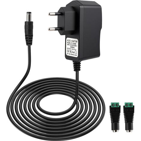 12V 2A Adaptateur Secteur Alimentation 220V 230V 50/60Hz pour Ruban LED  24W Transformateur d'alimentation＋2 Fiches pour Routeurs Caméras CCTV, DC 5.5mm x 2.1mm, 1M (1/5)