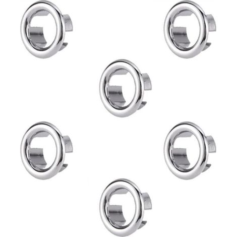 Silver overflow rings, 3 cm outer diameter, set of 6 overflow covers for bathroom and kitchen sinks