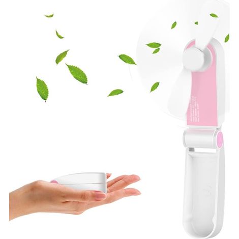 Mini ventilador portátil dobrável (rosa), recarregável, com cabo USB, 2 velocidades ajustáveis