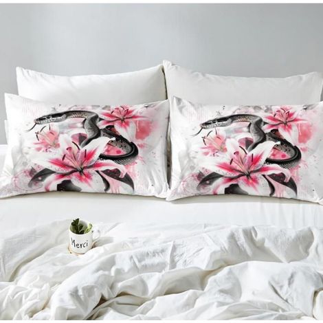 Parure De Lit - Housse De Couette 90x190 Cm Et Taie D Oreiller 65x65 Cm - Motif Serpent Reptile - Microfibre - 2 Pièces (1/4)
