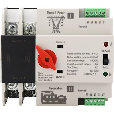 Automatischer 2-poliger Dual-Power-Umschalter, flammhemmend, für 220-V-Wechselstromgenerator, 80 A (1/5)