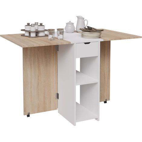 CASABEL Table à Manger Pliable avec Rangements, 2-4 Pers, Pieds