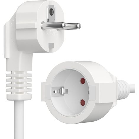2 m Rallonge de Contact de Protection, Rallonge IP20 R-allonge Schuko 250 V, 16 A, 3680 W, Mâle à Femelle -H05VV-F3G 1,5 mm² R-allonge Prolongateur électrique - Blanc (1/5)