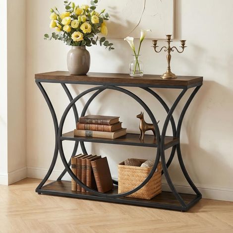 Tribesigns Table d'appoint industrielle, table de canapé 3 niveaux avec structure métallique cintrée, tables d'entrée d'accent étroites avec étagère de rangement pour salon, derrière le canapé, couloi