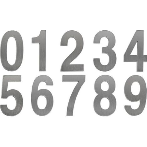 Numéro de maison extérieur moderne brossée，75mm Numéro de porte autocollant en acier inoxydable，Plaque de numéro de maison et Numéro de Boite aux Lettres ，Argent (0-9)