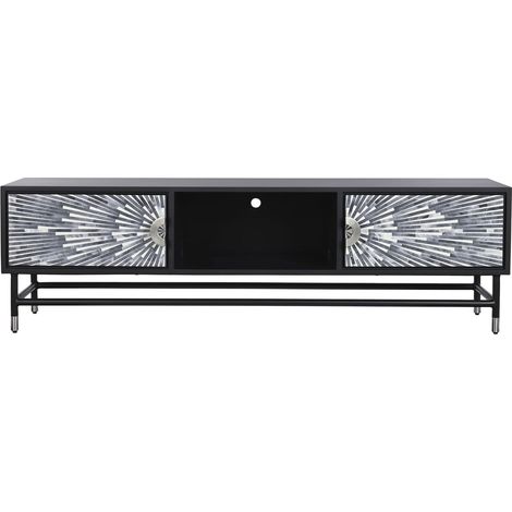Meuble TV en bois MDF coloris noir, gris, blanc - Longueur 170 x Profondeur 40 x hauteur 50 cm -PEGANE- (1/5)