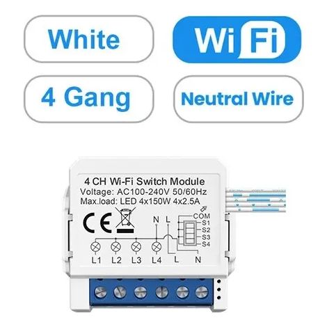 Module de mini-interrupteur intelligent WiFi (4 voies), contrôle bidirectionnel, compatible avec Tuya, Alexa, Alice et Google Home, etc. (1/5)