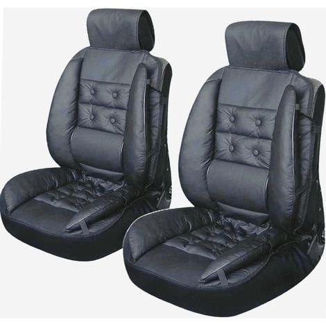 Couvre-sieges luxe noir – Lot de 2 – Matériau polyéthylène – Bourrelet de renfort et coussin cale dos intégré – Peraline
