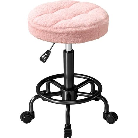 Taburete giratorio con ruedas regulable en altura 50-66 cm en poliéster rosa MODENUIT (1/5)
