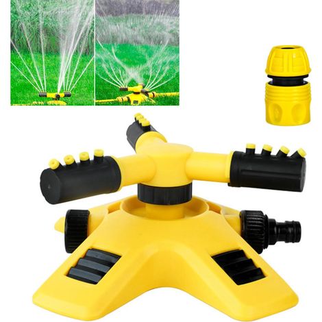 Aspersor automático de jardín con rotación de 360 grados, tres brazos ajustables y conector para manguera de jardín de 1/2 pulgada. Riego de césped. (1/5)