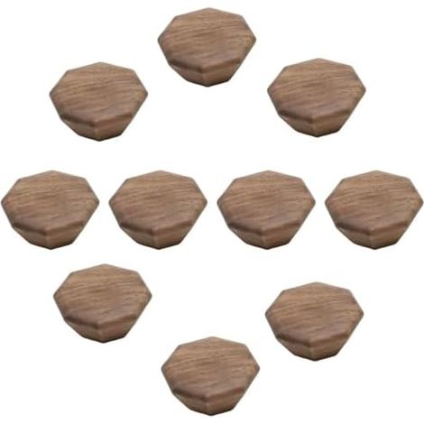 Lot de 10 boutons de tiroir en bois de noyer de forme octogonale de 42 mm avec vis – Quincaillerie de poignée de porte en bois naturel – Poignées de meubles d'armoire, d'armoire, de placard et (1/4)