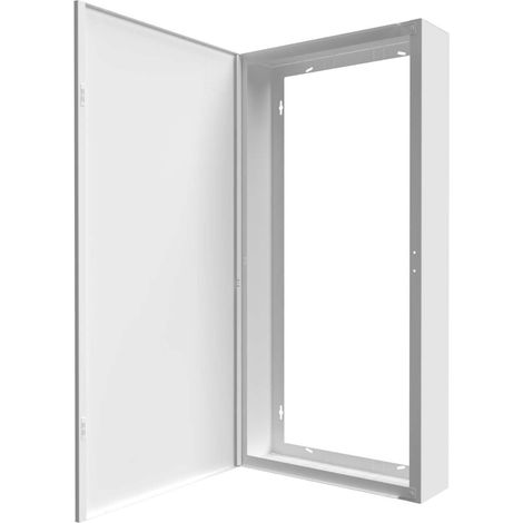 Atole – Coffret électrique nu 18 modules – Acier peint blanc – Dimensions H. 86 x L. 38 x P. 12,5 cm – Prédécoupes pour arrivées et départs