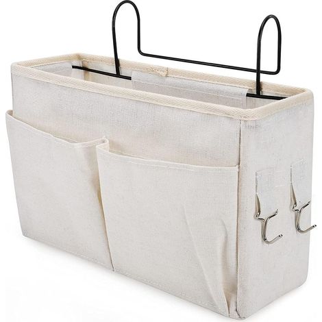 Poche de rangement pour lit, paniers de rangement suspendus pour lit, organiseur de lit pour dortoir, étagère de rangement pour bureau, blanc (1/5)