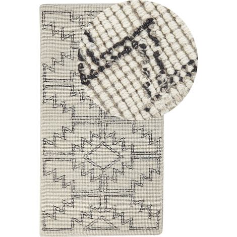 Tappeto lana fatto a mano motivo geometrico 80 x 150 cm beige e nero Urla (1/5)