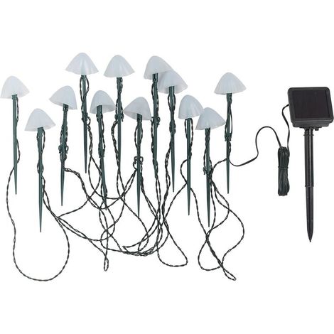 12 Balises solaires champignons, LED blanc chaud, diamètre 4,5 cm, hauteur 3,6 cm, poteau 18 cm, autonomie 8 h, câble 3,8 m (1/5)