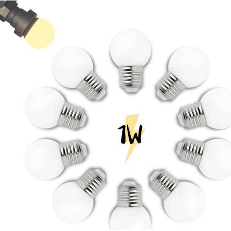 Lot de 10 Ampoules 1W LED blanc chaud Guinguette E27 G45 plastique professionnelle (1/4)