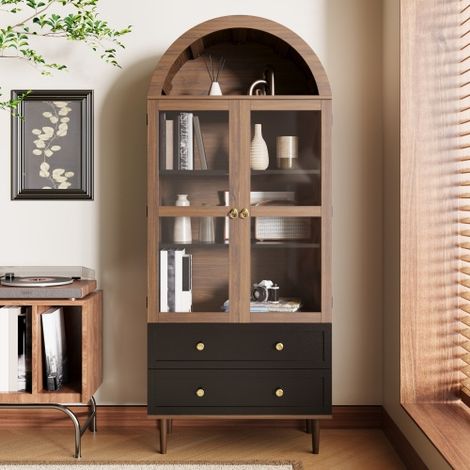 Armario de Almacenamiento 70x38x168 cm con Estantes Ajustables, Cajones y Vidrio