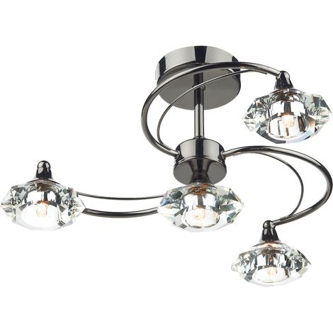 DAR LUTHER - Plafonnier semi-affleurant en cristal de chrome noir, 4x G9 (1/5)