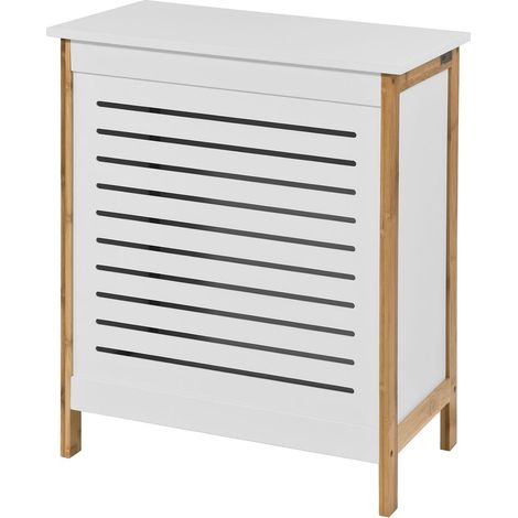 SoBuy FSS66-WN Wäschetruhe Wäschekorb Wäschebox Wäschesammler Wäschetonne mit Deckel Weiß+Natur (1/6)
