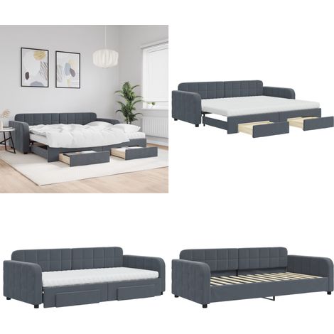 vidaXL Tagesbett Ausziehbar mit Schubladen Dunkelgrau 90x200 cm Samt (1/5)