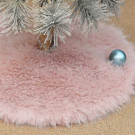 Jupe de sapin de Noël en fausse fourrure, jupe de sapin de Noël douillette, décoration de sapin de Noël rose pour une joyeuse fête de Noël (1/5)