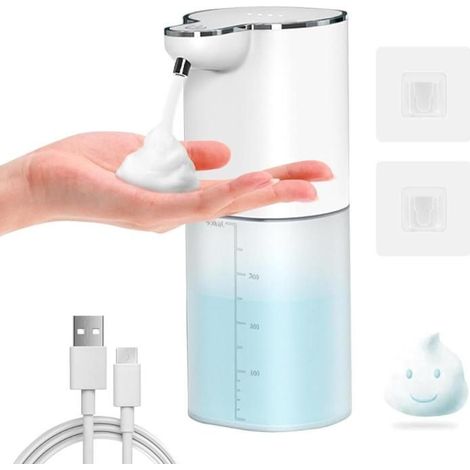 Distributeur automatique savon mural, mousse 400 ml, USB-C rechargeable, capteur électronique, 4 niveaux, IPX5 (1/4)