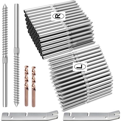 20er-Pack T316 Edelstahlschrauben mit Rechts- und Linksgewinde für 1/8-Zoll-Holzpfosten. Drahtdeckgeländer-Set mit Schraubenschlüssel, DIY-Holzbaluster.
